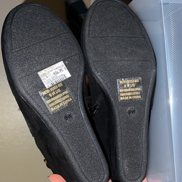 Women's Black Ankle Booties Low Wedge Heels Boot - Picture 7 of 10